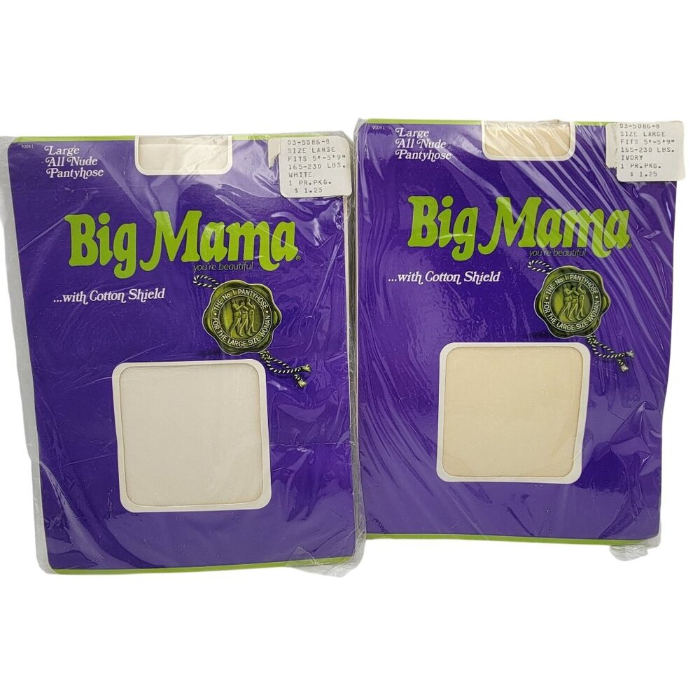 Big Mama Large All Nude Pantyhose Cotton Shield 100% Nylon White Ivory NOS